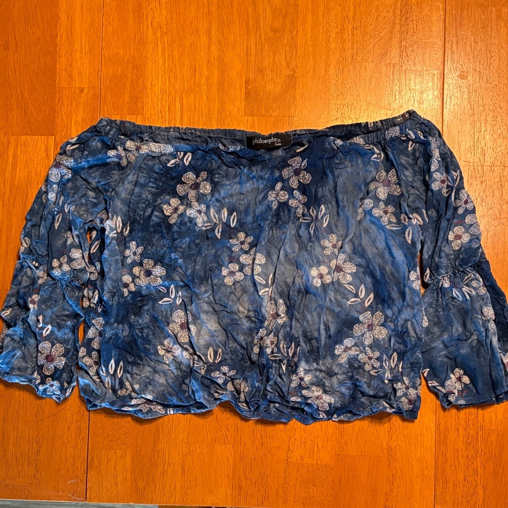 Philosophy Navy Floral Off-Shoulder Blouse